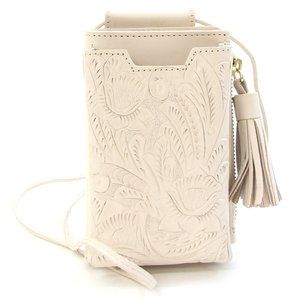 GRACE CONTINENTAL Shoulder Bag Carving Stripes Mobile Wallet Ecru Leather